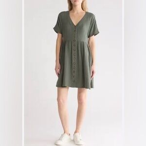 Madewell Lightspun Button Front Mini Dress Womens S Dried Aloe